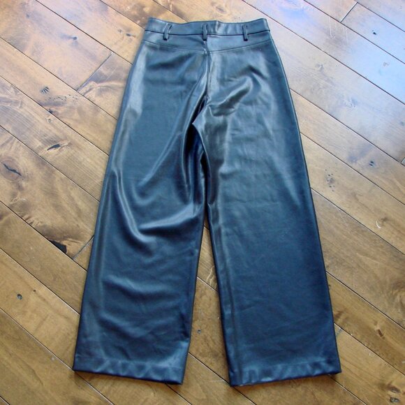 Zara Black Faux Leather Wide Leg Pants High Waist Office Party Holiday NEW  XS - Picture 13 of 15